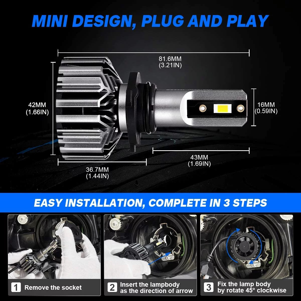 H4/9003 LED Headlight Bulbs 6500K Cool White Pack of 2 I132