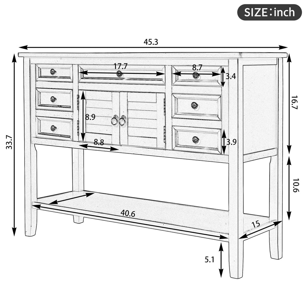 Green 7 Drawer Console Table with Cabinet E288