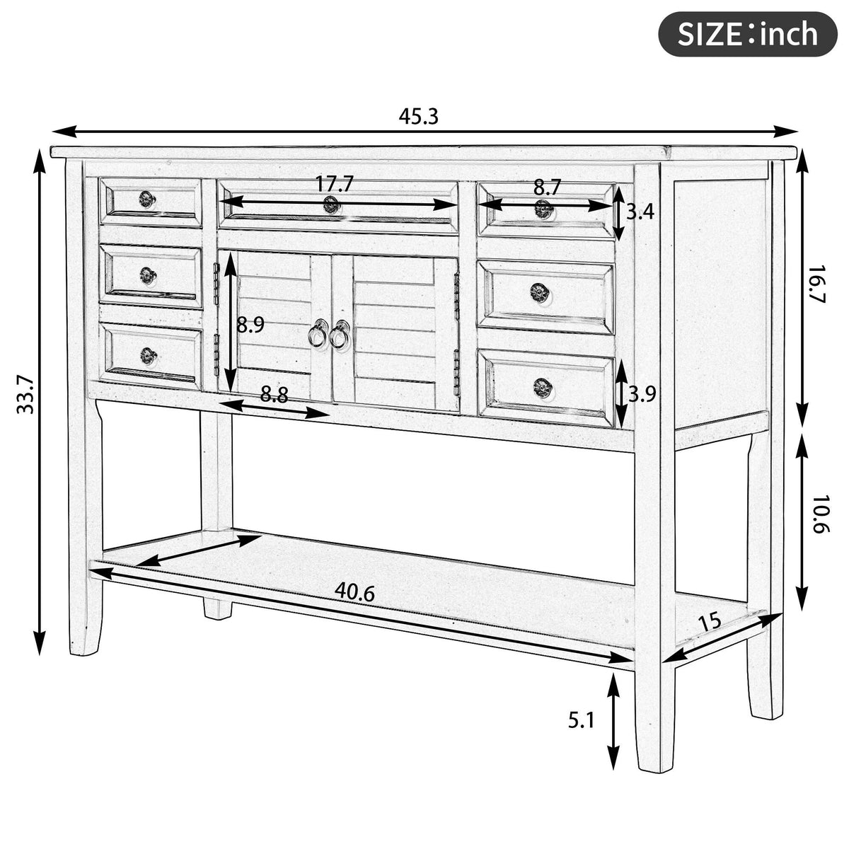 Green 7 Drawer Console Table with Cabinet E288