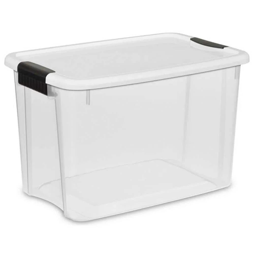 30 Qt. Storage Box with White Lid and Clear Base 12-Pack R8981