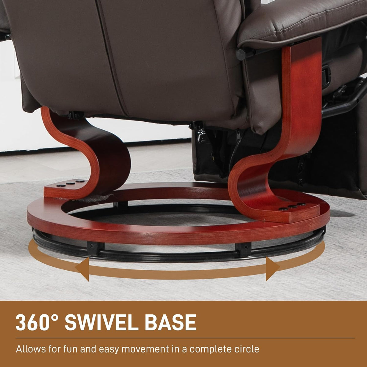 Brown PU Leather Manual Swivel Recliner Chair with Footrest M15141