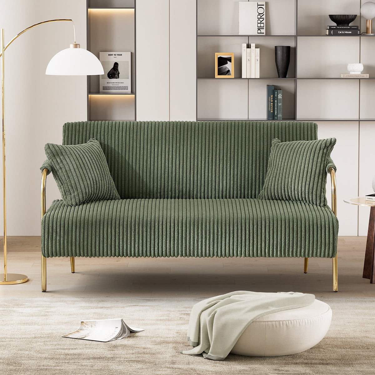 Upholstered Velvet Futon Sofa Bed with 2 Pillows Q67533