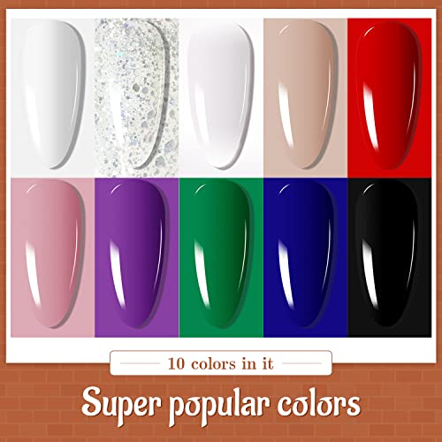 10 Colors Gel Nail Polish Kit with Mini UV LED Nail Lamp Base Coat Top Coat Set V756