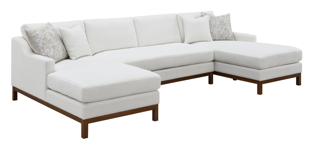 Ivory Chenille Upholstery Sectional Sofa with 4 Pillows O593064