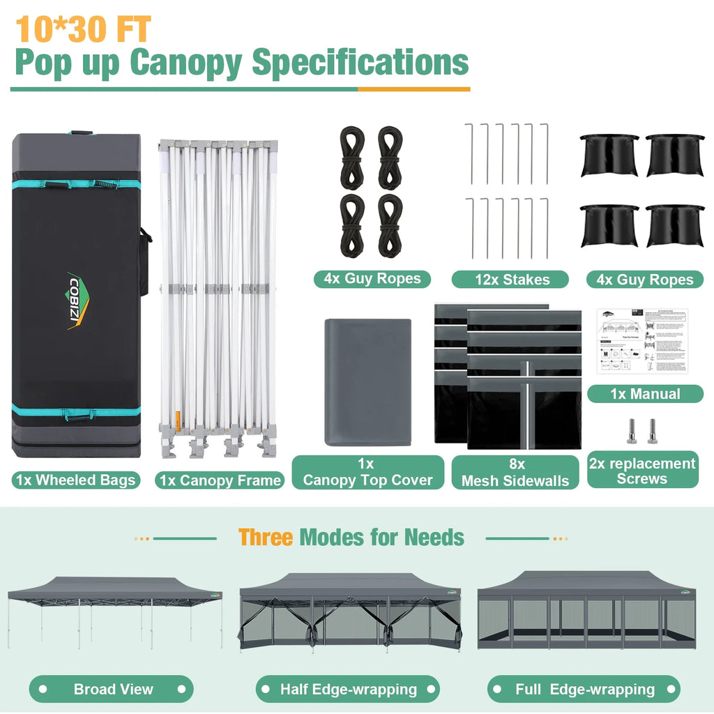 10x15 Heavy Duty Pop up Canopy Tent with Netting and Sidewalls, Black G866