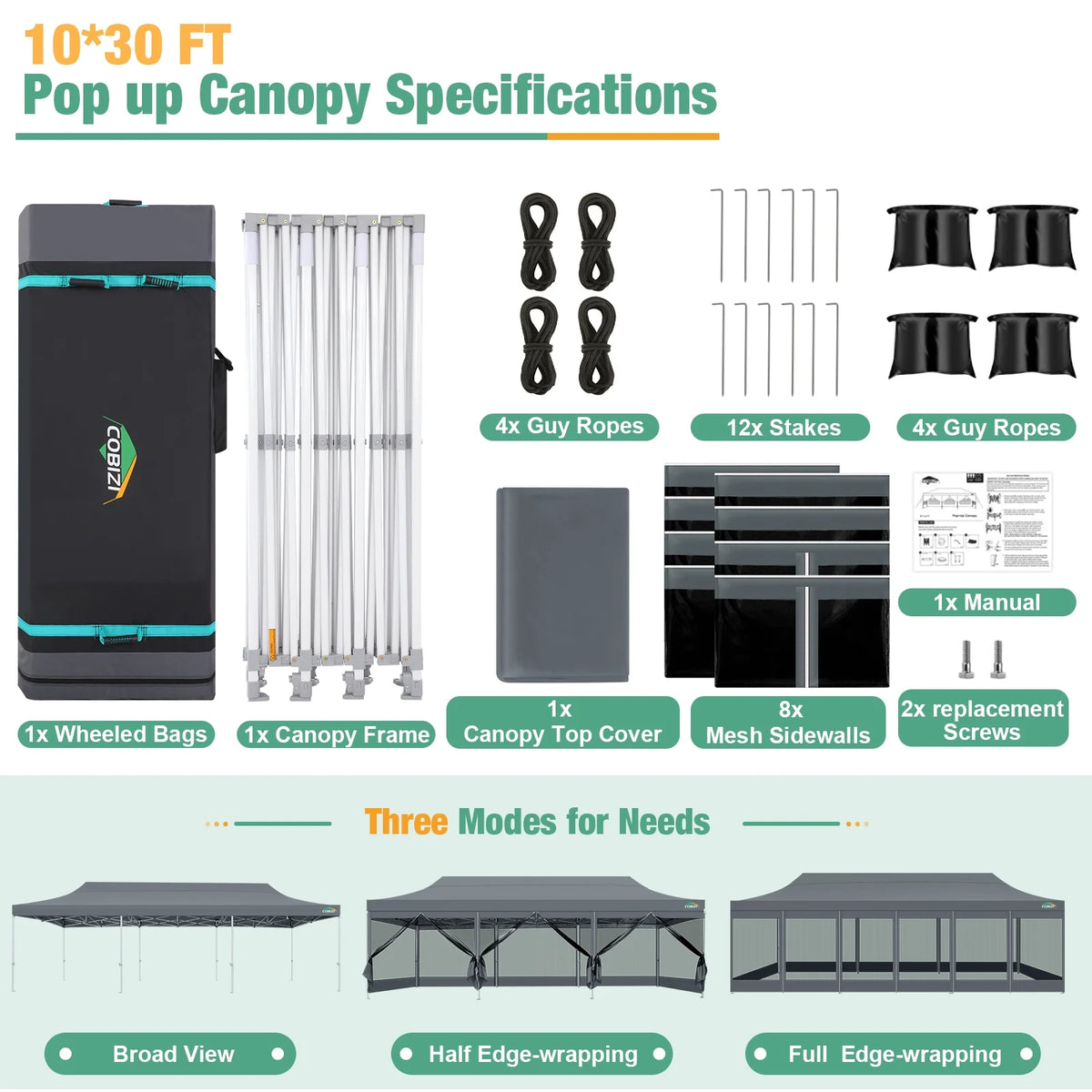 10x15 Heavy Duty Pop up Canopy Tent with Netting and Sidewalls, Black G866