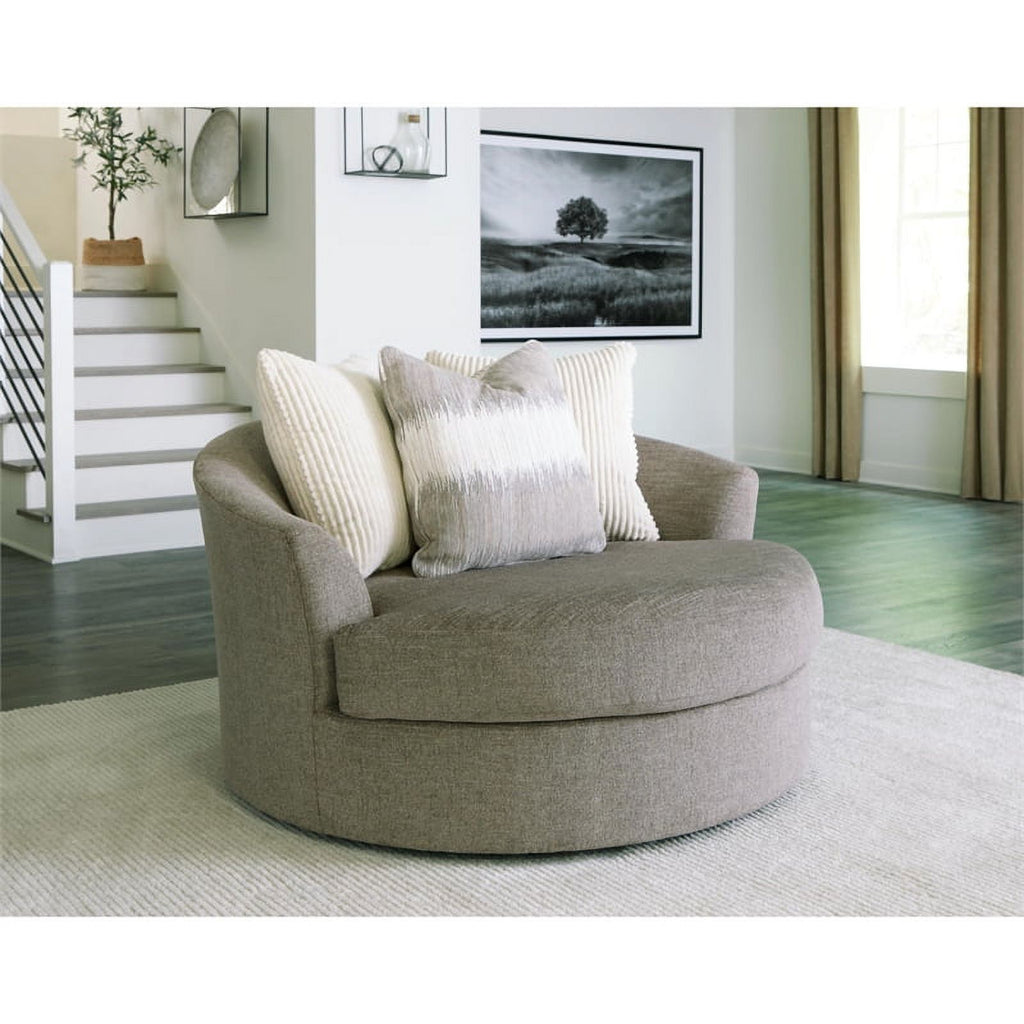 Oversized Swivel Fabric Accent Chair in Stone Gray R444