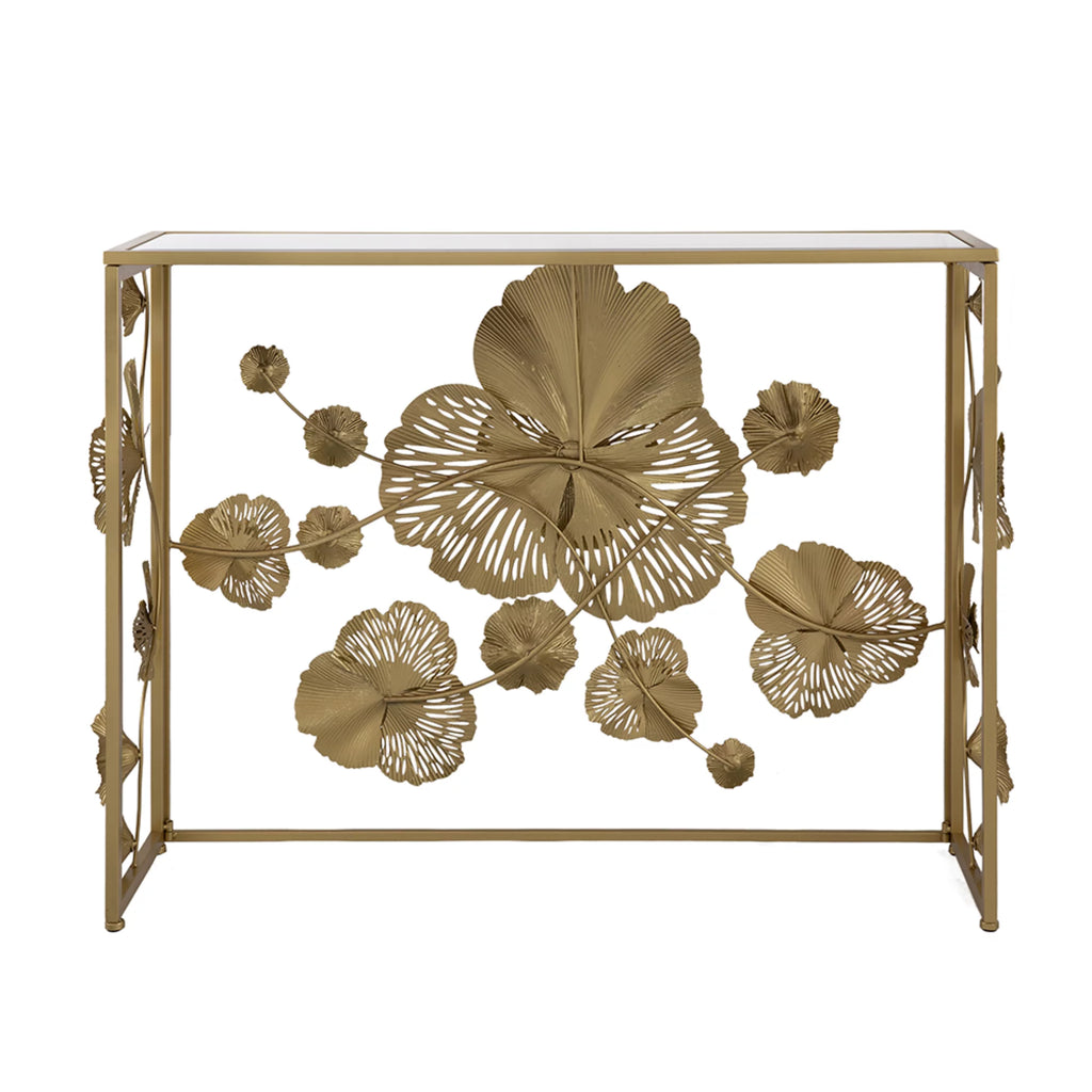 Gold Console Table with Mirrored Glass Top M45495