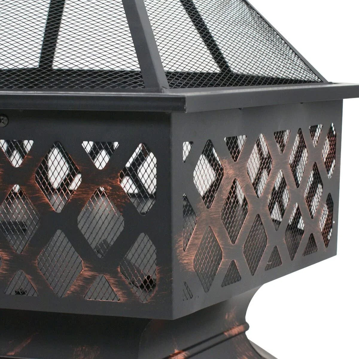 24 Hexagon Wood Bronze Finish Steel Fire Pit D579072