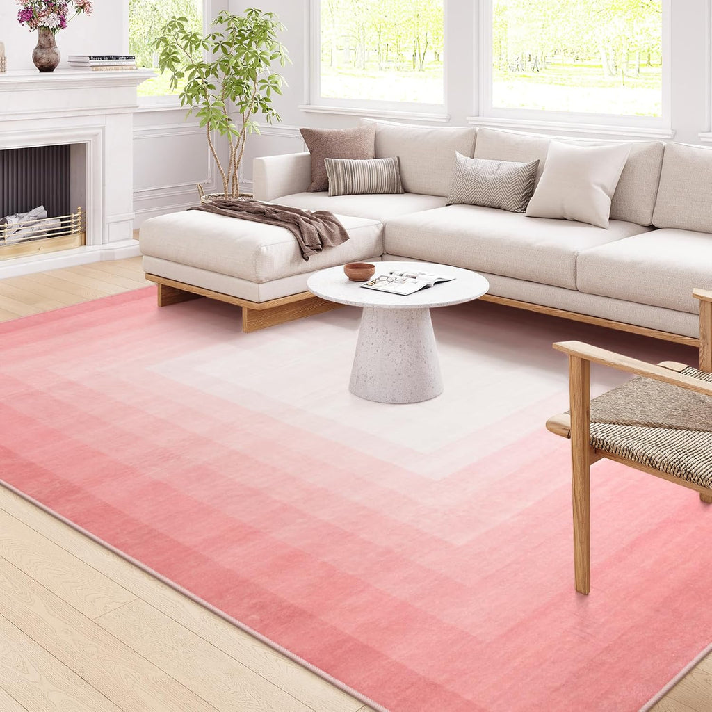 Pink Washable 8x10 Non Slip Area Rug Y57872