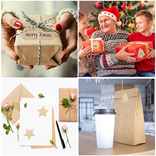 300 Pcs Brown Kraft Paper Christmas Gift Tags Stickers 2.5 x 2.5 Inches C915403