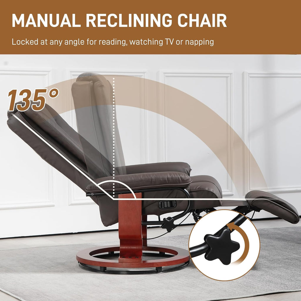 Brown PU Leather Manual Swivel Recliner Chair with Footrest M15141