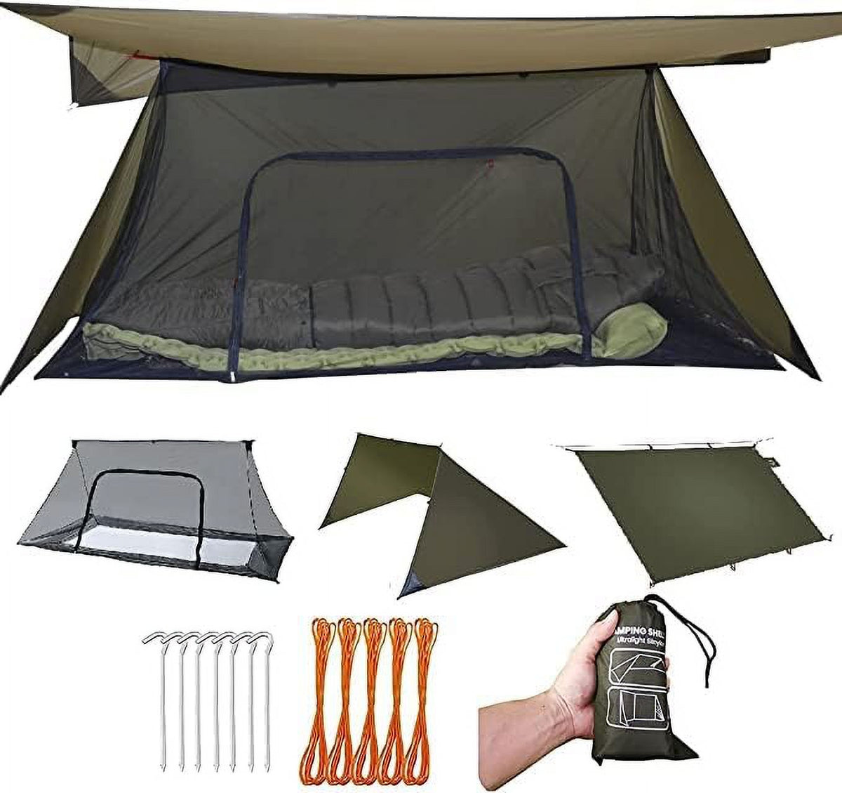 Camping Tarp Set with Ripstop Silnylon Silicone PU Coating S4568