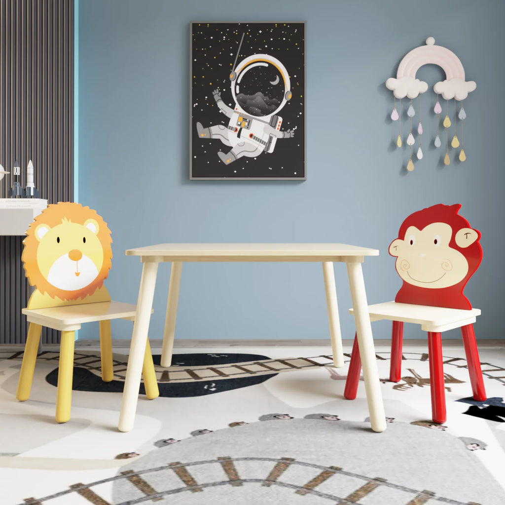 Kids Table and 2 Chairs Set, 3 Pieces Wooden Activity Play Table Set W279800