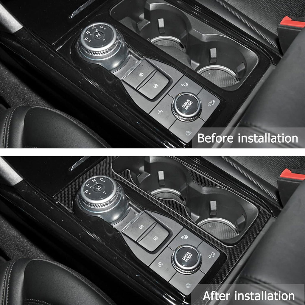 Black 5Pcs Carbon Fiber Center Console Water Cup Holder Frame Cover Trim P229586