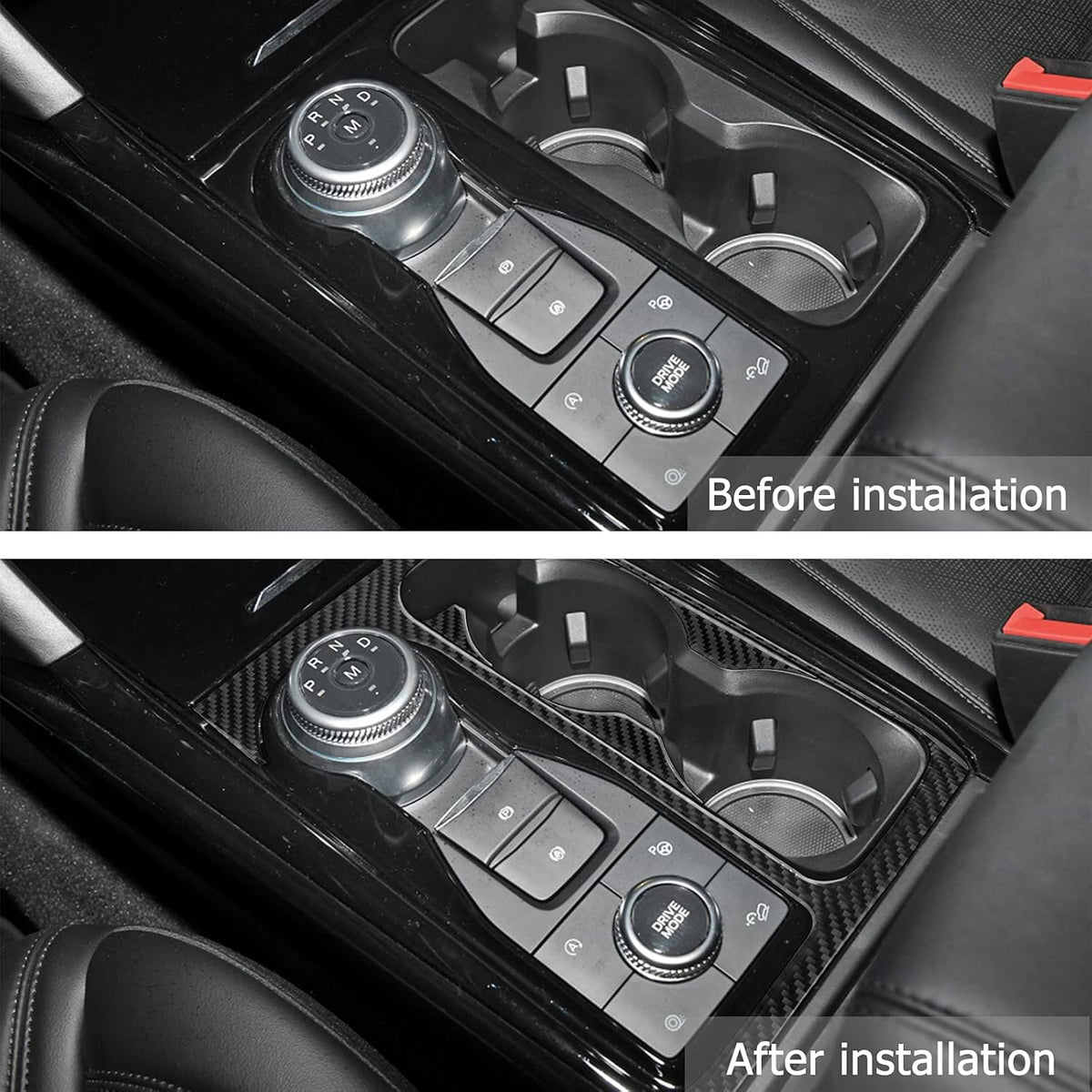 Black 5Pcs Carbon Fiber Center Console Water Cup Holder Frame Cover Trim P229586