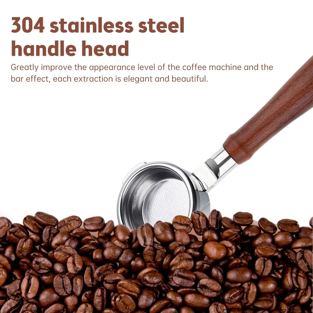54mm Stainless Steel Bottomless Portafilter with Solid Wood Handle A941343