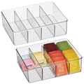 Plastic Stackable Tea Bag Storage Organizer Bin with 4 Divided Compartments, 2 Pack - Clear K196303