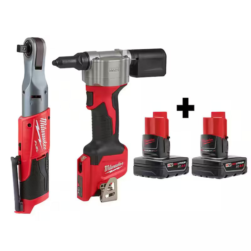 12-Volt Lithium-Ion Brushless Cordless 1/2 in. Ratchet and Rivet Tool with Two 3.0 Ah Batteries G789