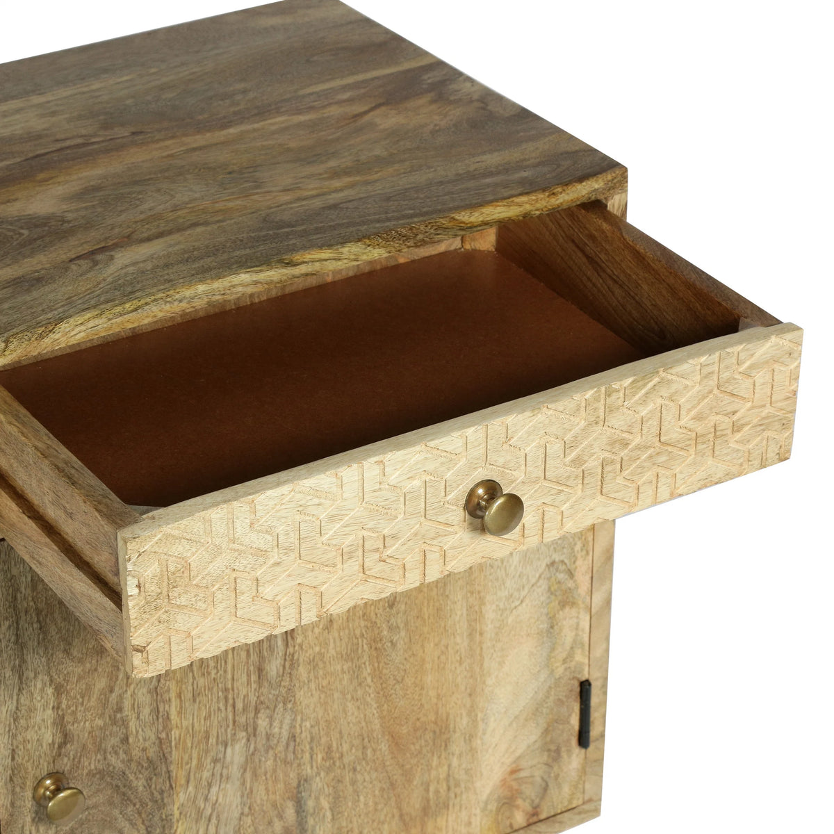 Handcrafted Mango Wood Nightstand with Storage W4564