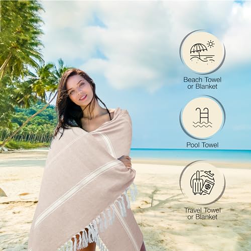Oversized 100% Cotton Turkish Beach Towel, Pack of 2, Grey & Aqua Blue M87328