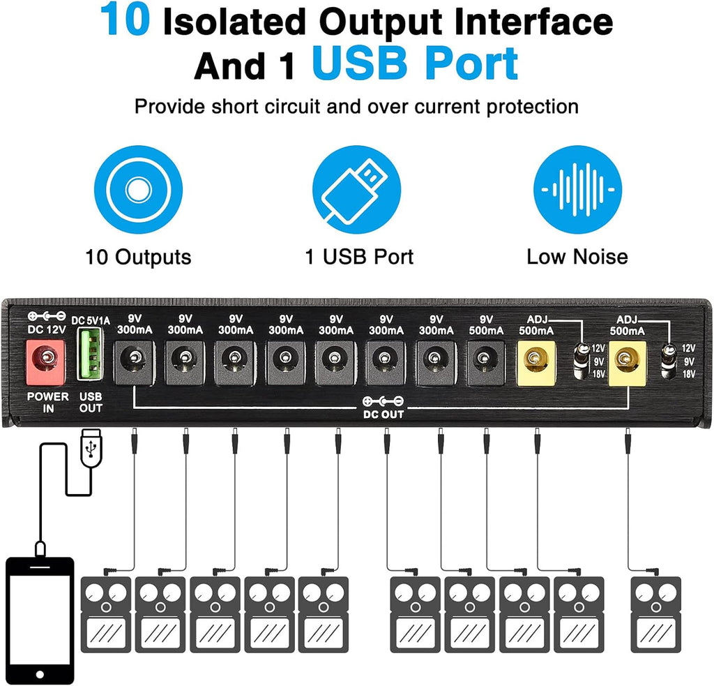 10 Isolated DC Output Guitar Pedal Power Supply Y116