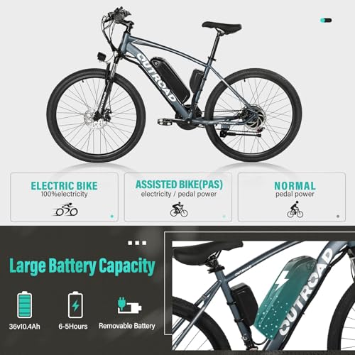 26" Electric Mountain Bike with Removable Battery, 36V 350W Brushless Motor, 21-Speed Gear, Front Fork Suspension Q609