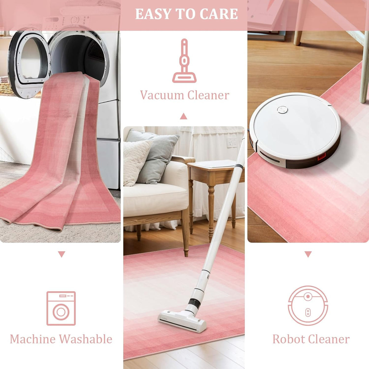 Pink Washable 8x10 Non Slip Area Rug Y57872