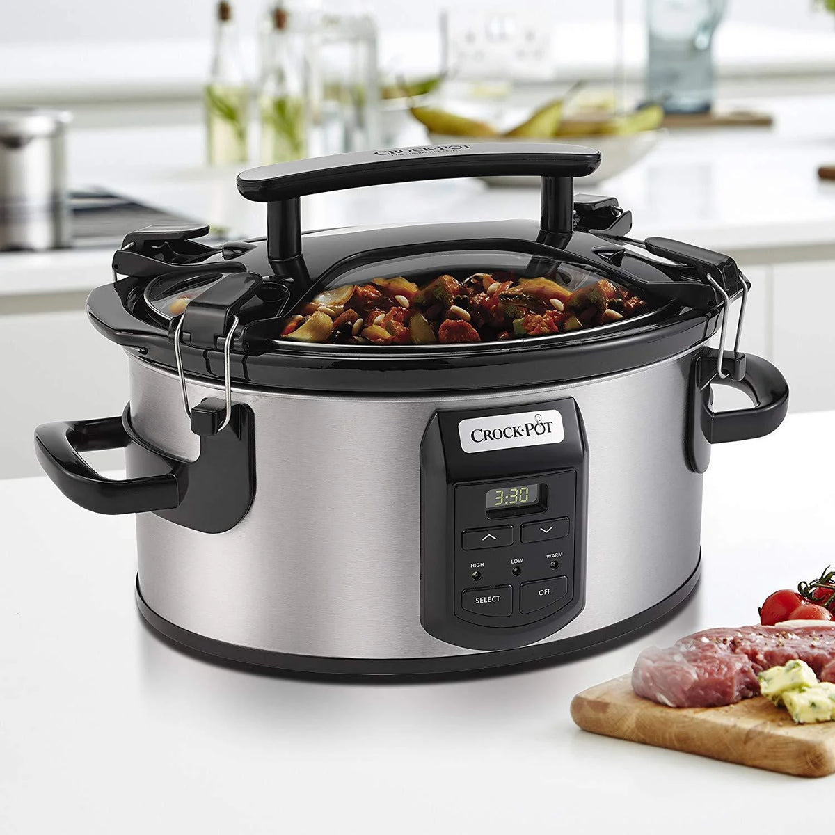 6 Quart Silver Portable Slow Cooker with Digital Control M873
