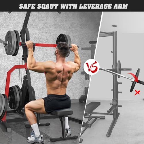 Leverage Gym Power Rack Squat Rack with LAT Low Row System Home Gym System Workout Station 2:1 Ratio H77946
