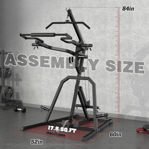 Leverage Gym Power Rack Squat Rack with LAT Low Row System Home Gym System Workout Station 2:1 Ratio H77946