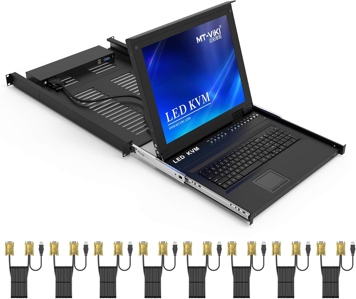 1U Rack Mount 8 Port KVM Switch VGA with Cables X94293