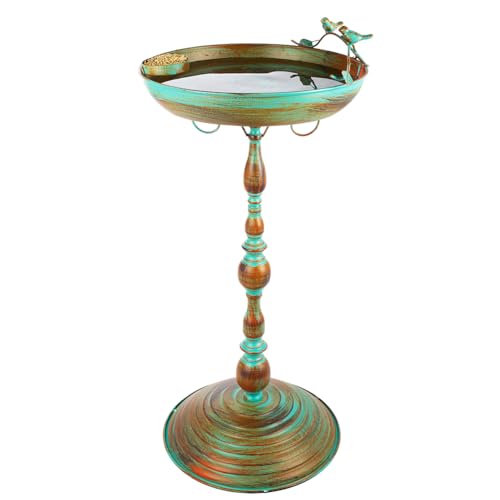 27 Inch Tall Pedestal Bird Bath with Butterfly Pattern Metal Birdbath K989