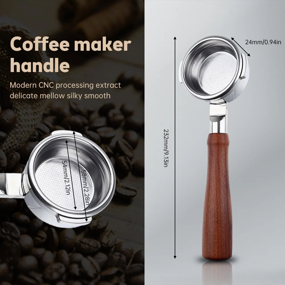 54mm Stainless Steel Bottomless Portafilter with Solid Wood Handle A941343