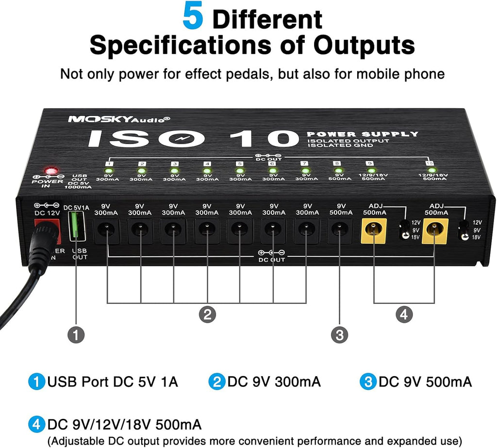 10 Isolated DC Output Guitar Pedal Power Supply Y116