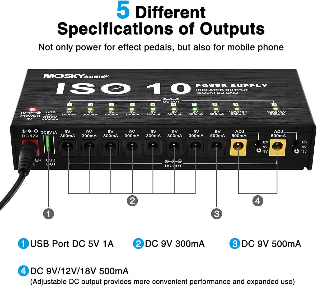 10 Isolated DC Output Guitar Pedal Power Supply Y116