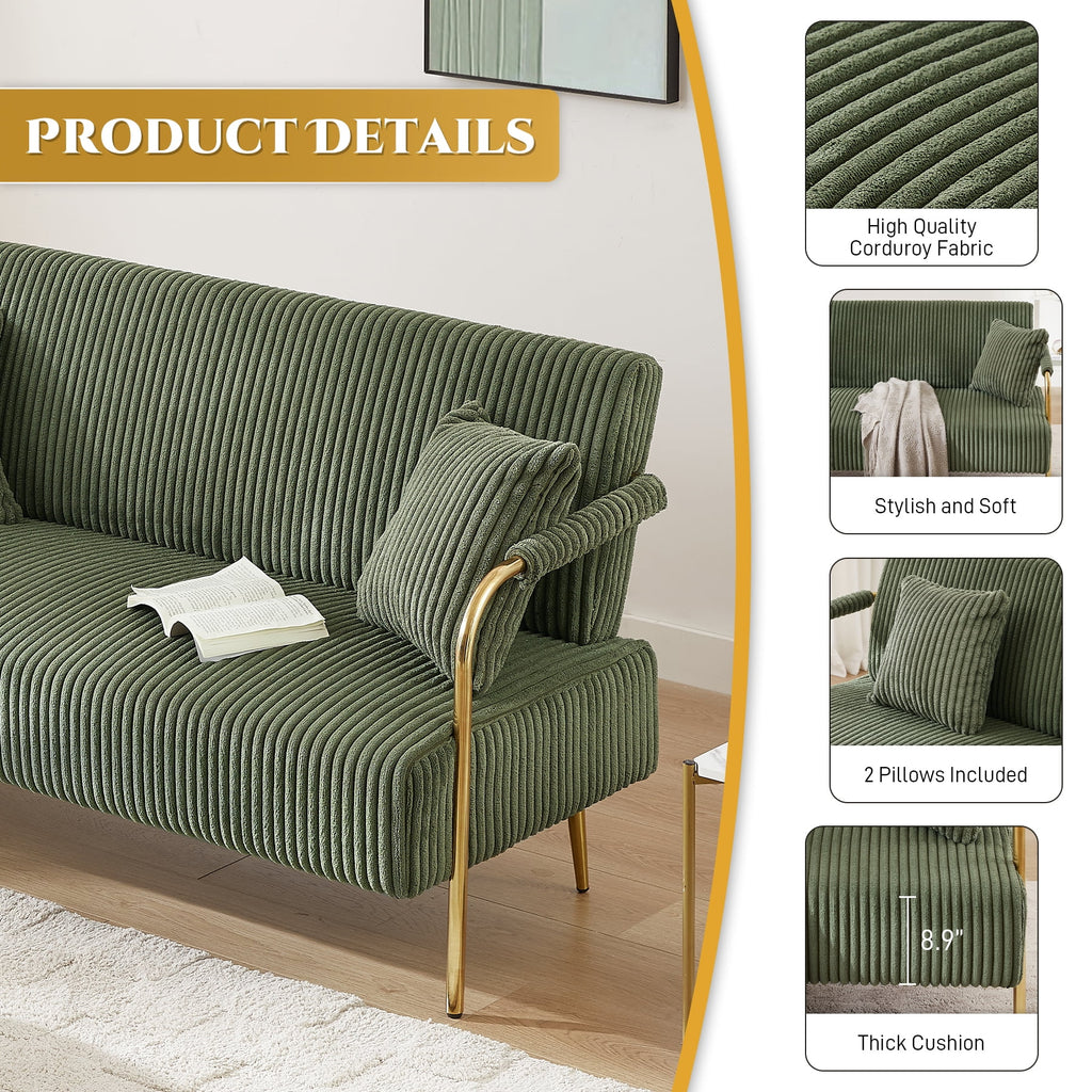 Upholstered Velvet Futon Sofa Bed with 2 Pillows Q67533