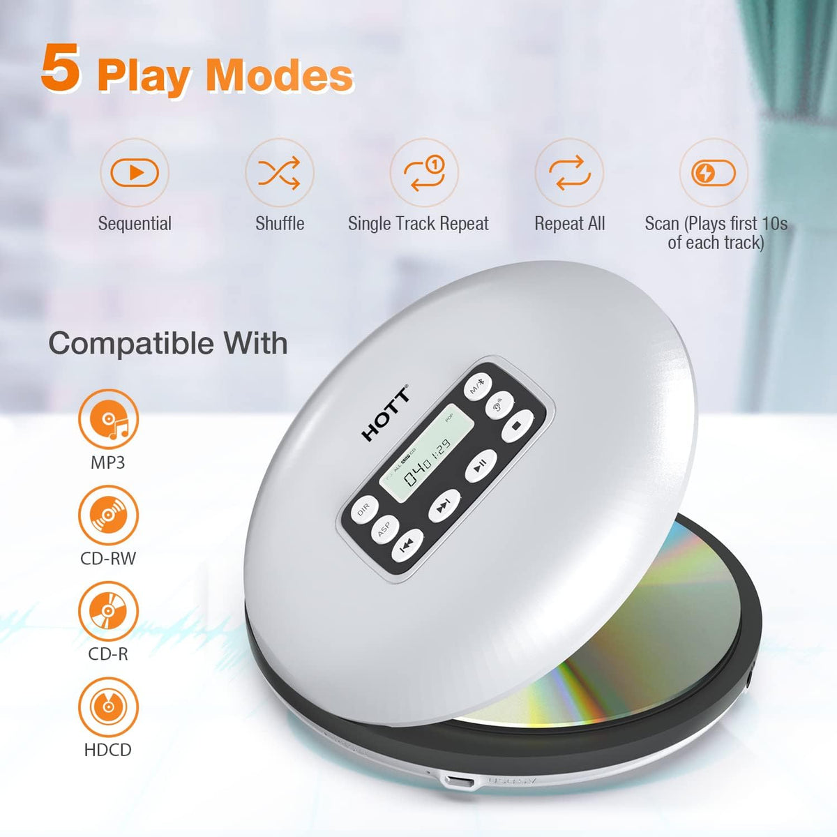 Portable CD Player with Bluetooth and Stereo Headphone C3152