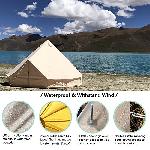 Beige Large Waterproof Cotton Canvas Bell Tent with Roof Stove Jack Hole Z756