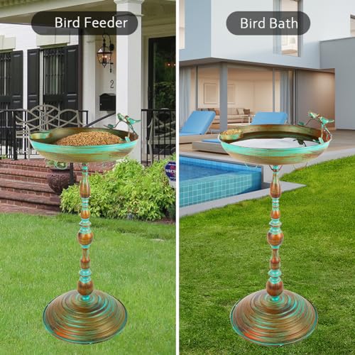 27 Inch Tall Pedestal Bird Bath with Butterfly Pattern Metal Birdbath K989