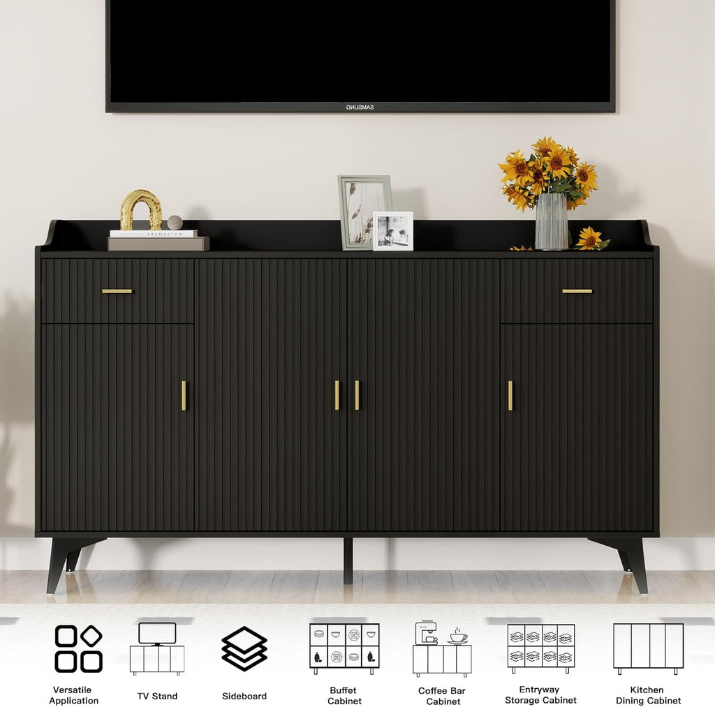 Black Wood Sideboard Buffet Cabinet with Storage X77529