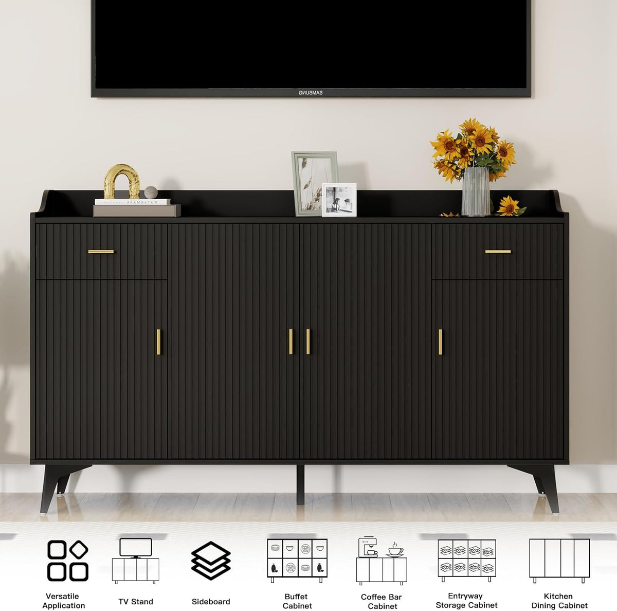Black Wood Sideboard Buffet Cabinet with Storage X77529