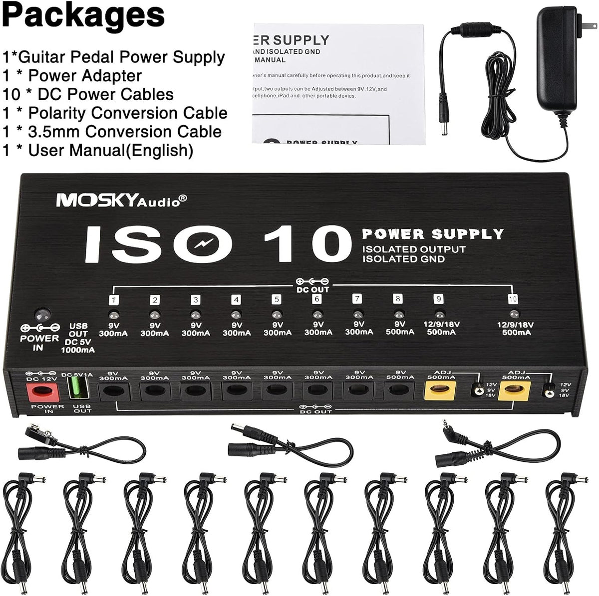 10 Isolated DC Output Guitar Pedal Power Supply Y116