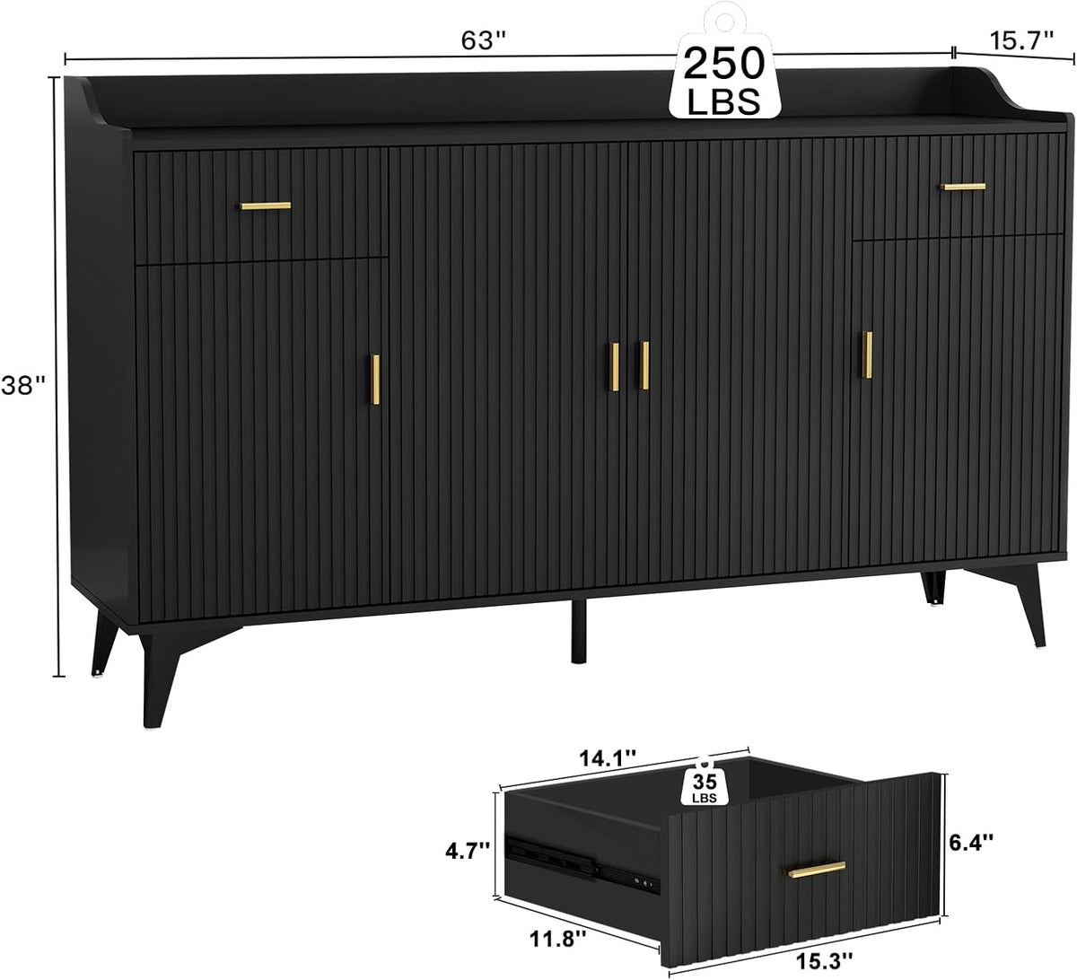 Black Wood Sideboard Buffet Cabinet with Storage X77529