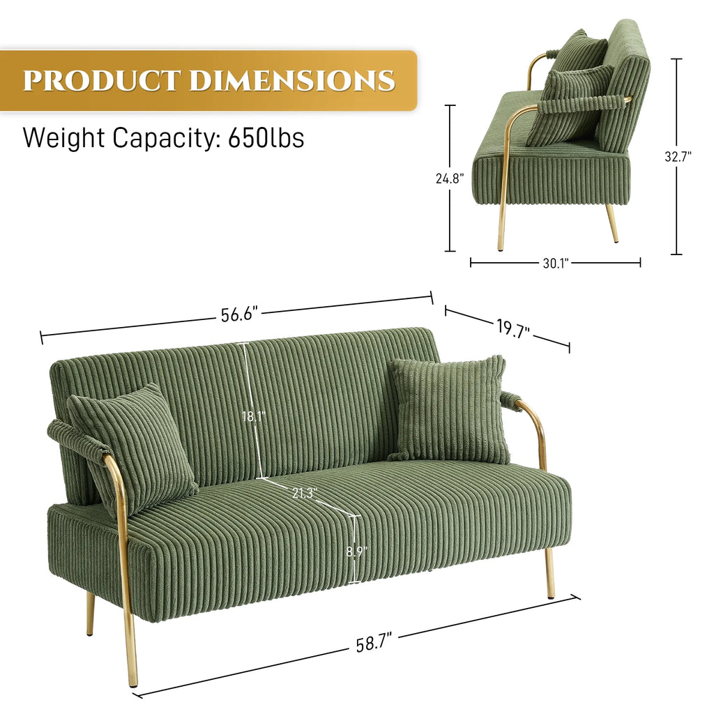 Upholstered Velvet Futon Sofa Bed with 2 Pillows Q67533