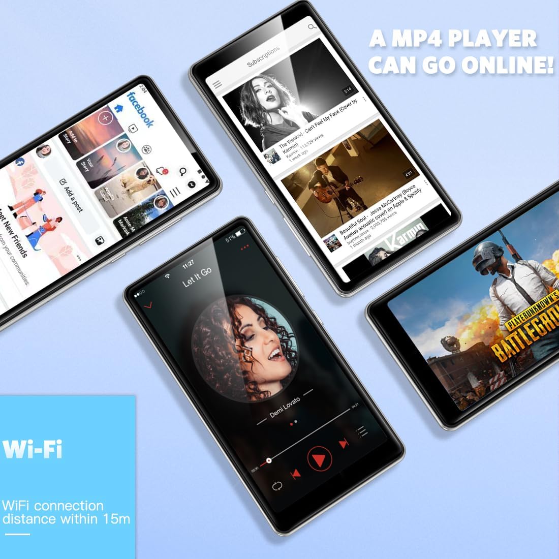 5 inch MP3 Player with Bluetooth and WiFi, Full Touch Screen 16GB MP4 Player with Speaker, FM Radio V9966