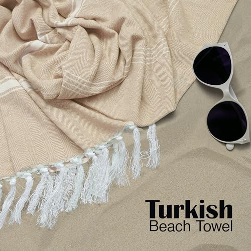 Oversized 100% Cotton Turkish Beach Towel, Pack of 2, Grey & Aqua Blue M87328