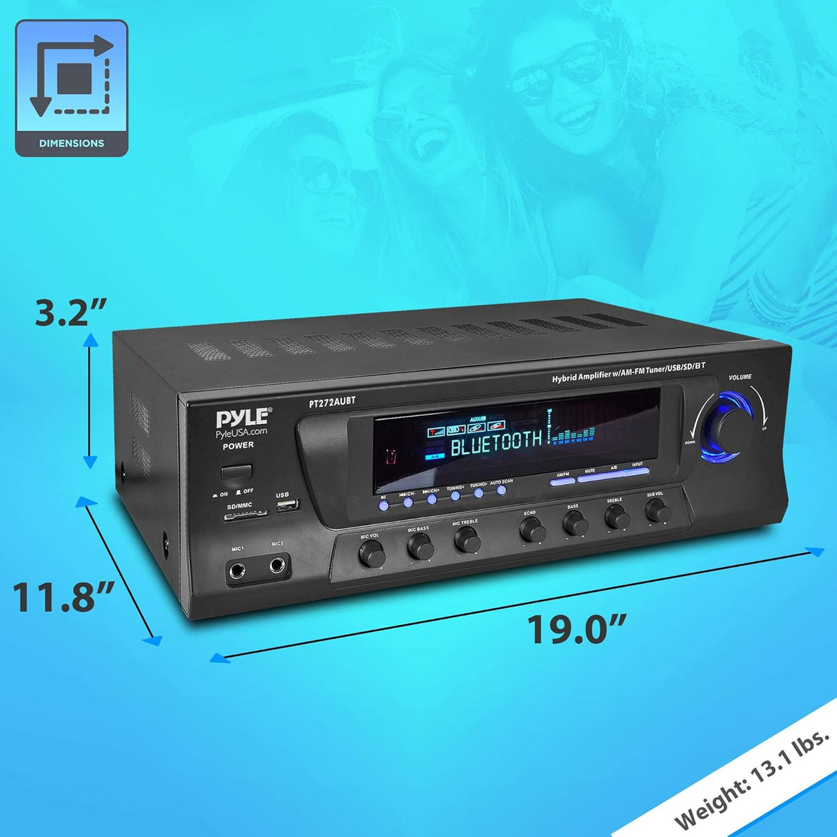 300W 4 Channel Wireless Bluetooth Audio Power Amplifier O718232