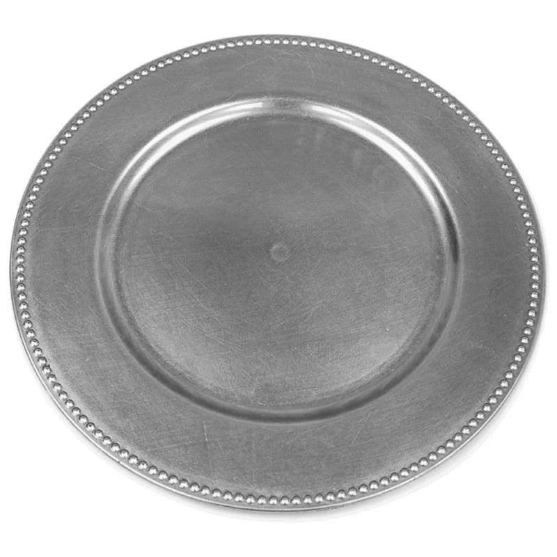24 Pcs 13-inch Silver Crystal Beaded Round Charger Plates I31352