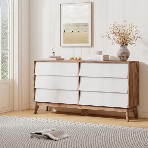 White & Yellow Walnut 6 Drawer Wood Dresser S477067
